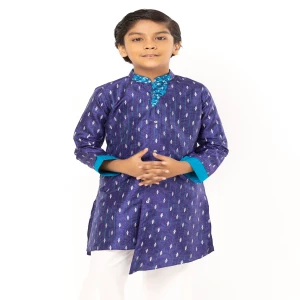 Blue Printed and Erri Embroidered Silk Panjabi